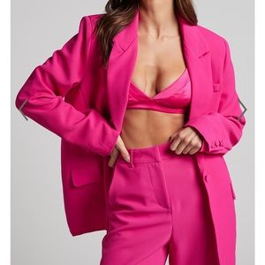 Michelle oversized plunge neck button up blazer in pink